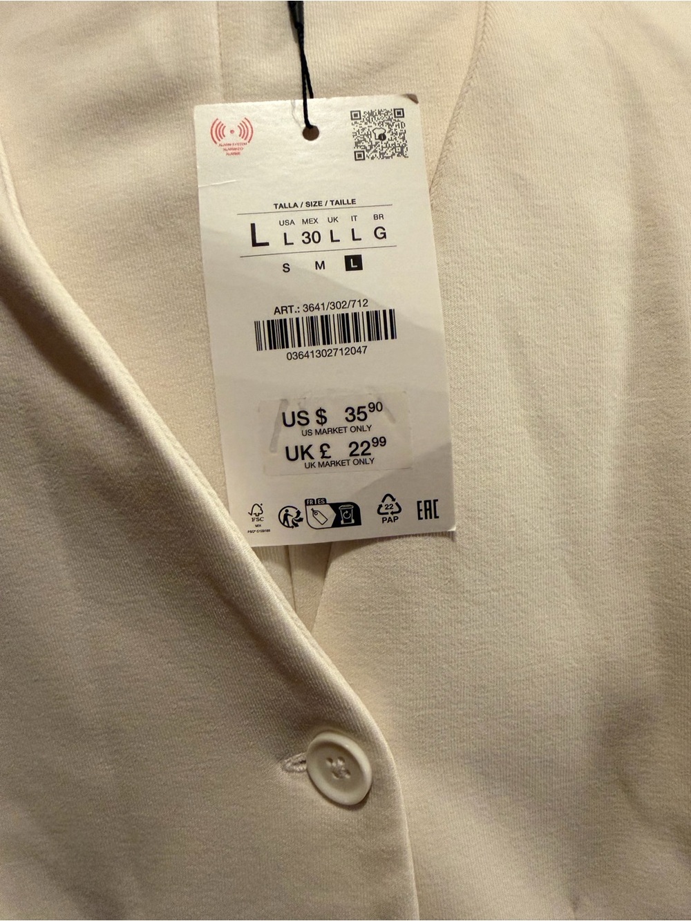 Zara Cream Tailored Button-Front Vest - Picture 5 of 5
